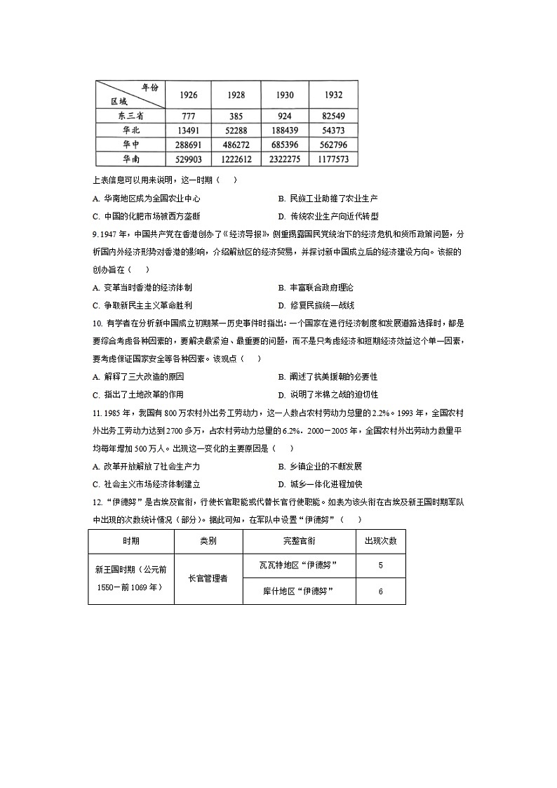 2025年陕西省安康市清北班高三下学期联考模拟预测历史试题及答案第3页