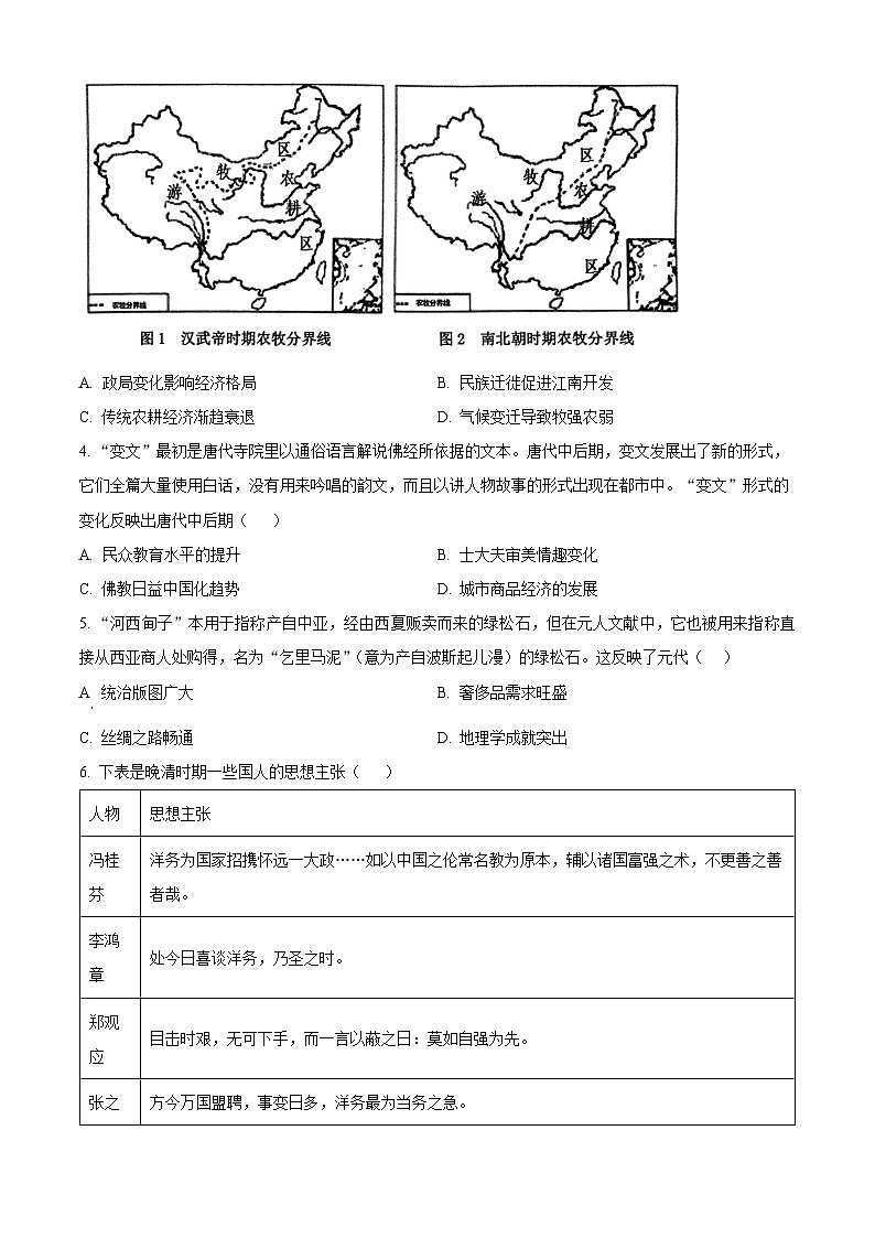 山东省济南市山东师范大学附属中学2024-2025学年高二下学期3月阶段性检测历史试题（原卷版）第2页