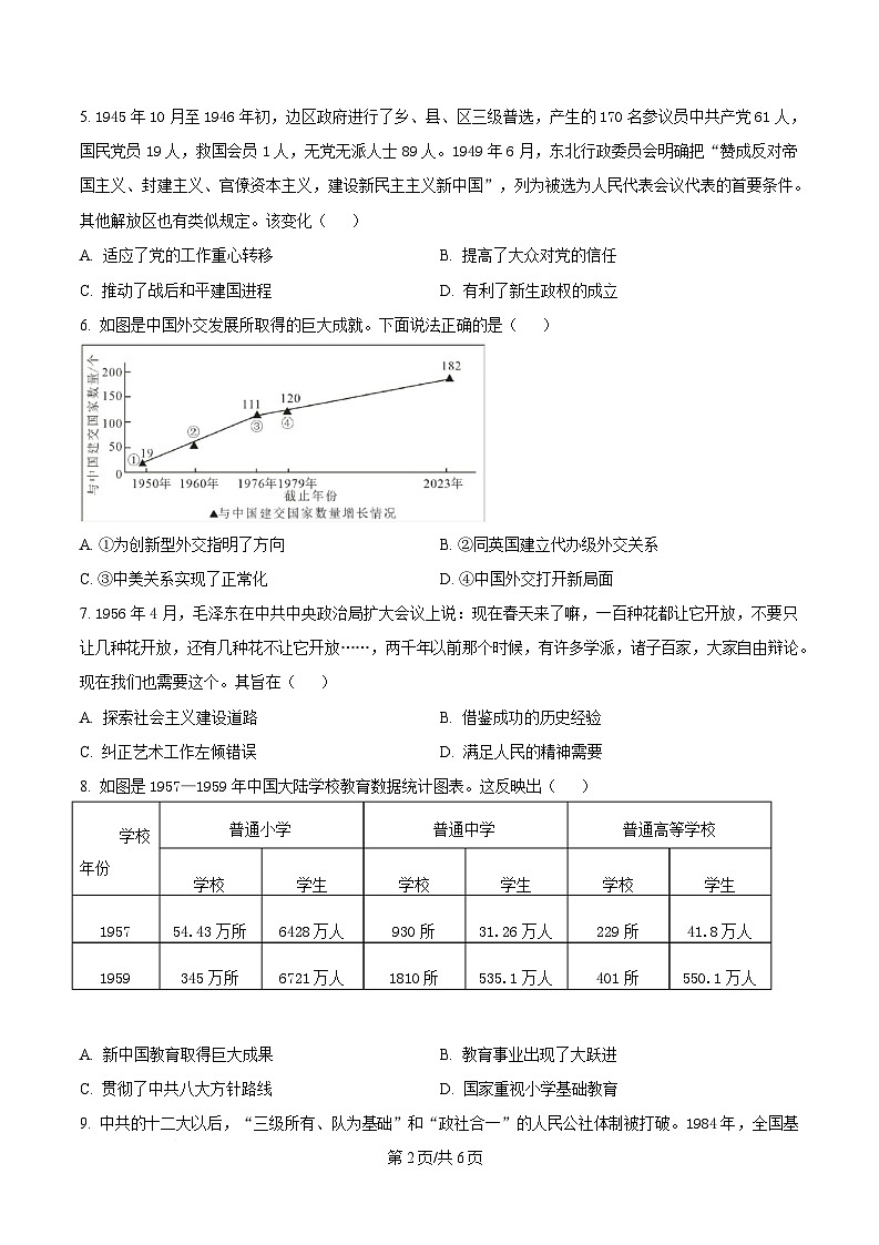 湖北省孝感市部分学校2024-2025学年高一下学期期中考试历史试题（原卷版）第2页