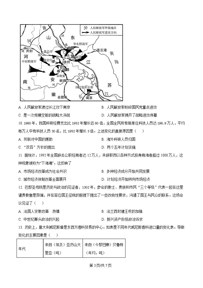 湖南省长沙市第一中学2024-2025学年高一下学期期中考试历史试题 （原卷版）第3页
