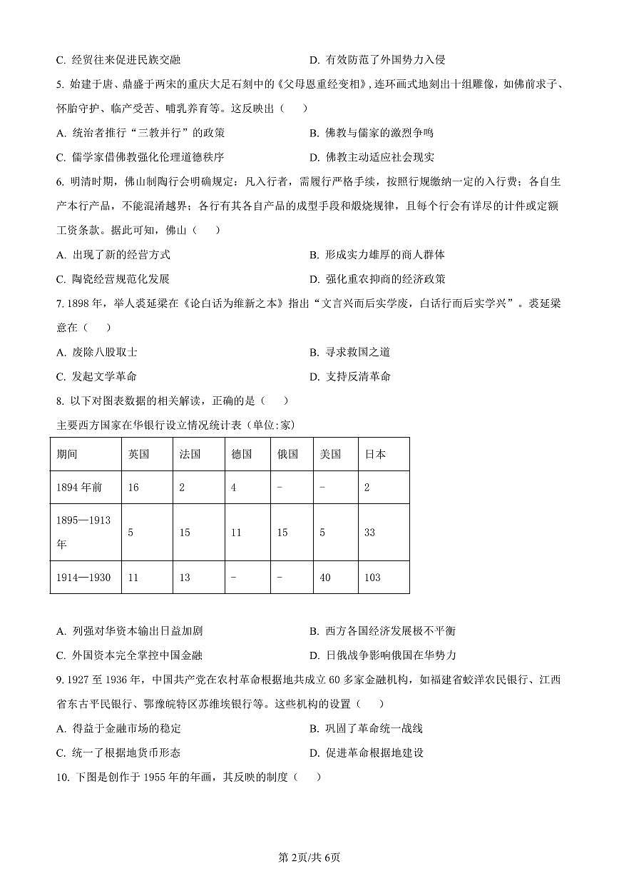 广东省佛山市普通高中2024届高三上学期期末教学质量检测（一）历史试卷（含答案）第2页