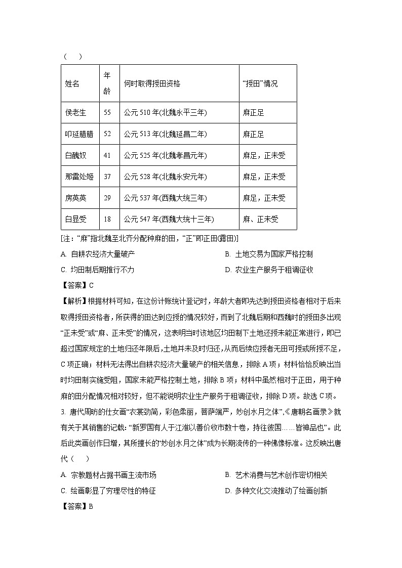 2024届河北省秦皇岛市部分高中高三下学期二模 历史试卷（解析版）第2页