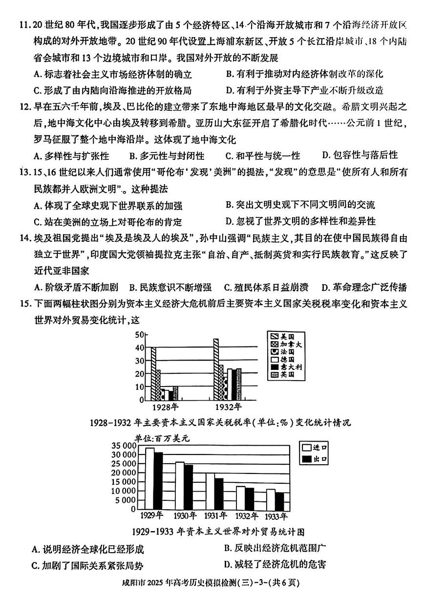 陕西省咸阳市2025届高三高考模拟第三次模拟-历史试题+答案第3页