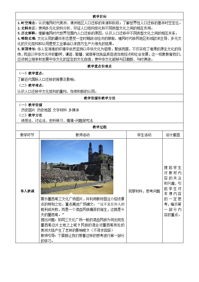 《近代殖民活动和人口的跨地域转移》教学设计 部编版高中历史选择性必修三第2页