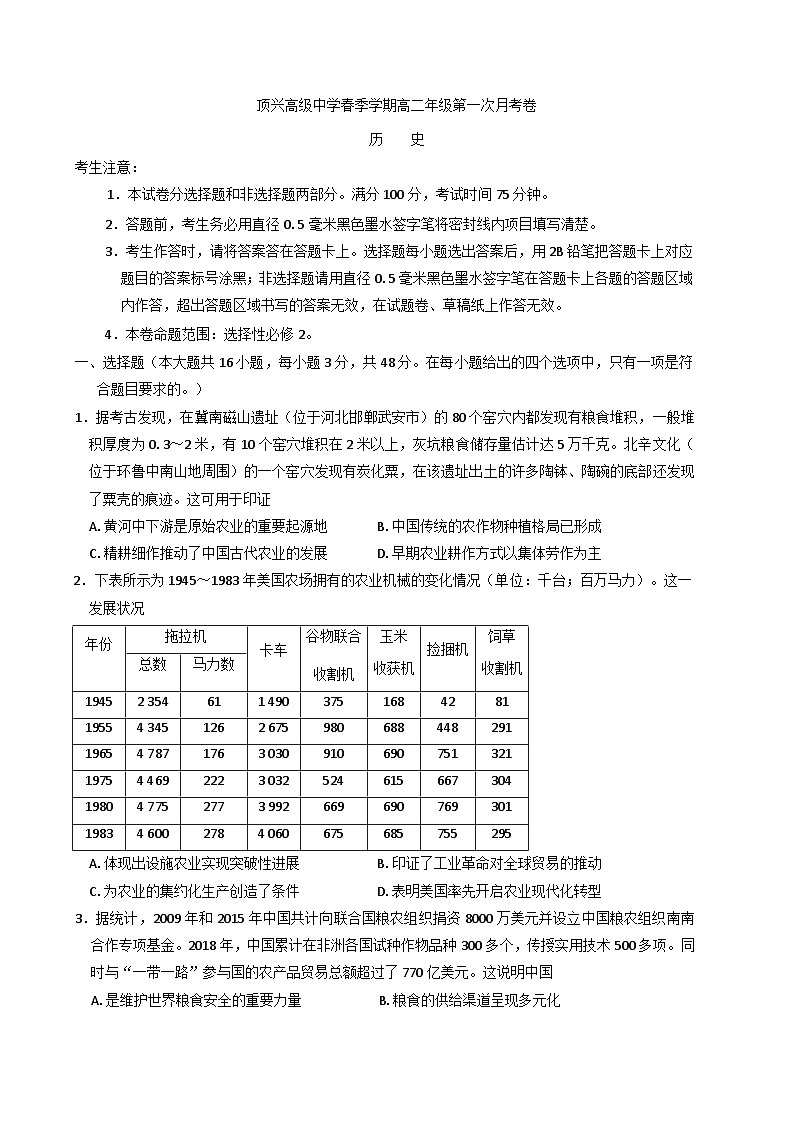 贵州省黔西南布依族苗族自治州兴义市顶效开发区顶兴学校2024-2025学年高二下学期第一次月考历史试卷（含解析）第1页