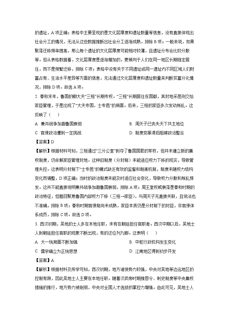 2025届山东省淄博市高三一模[高考模拟]考试历史试卷（解析版）第2页