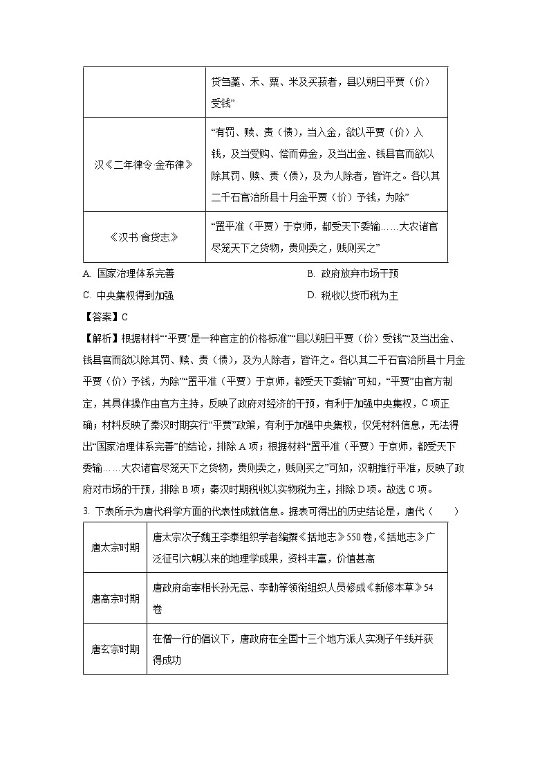 2025届陕西省西安市部分学校高三下学期第二次模拟联考历史试卷（解析版）第2页