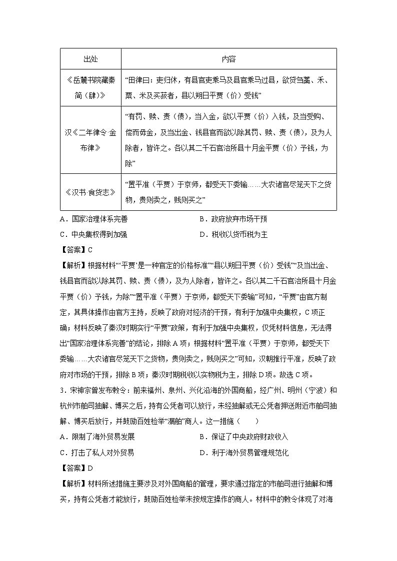 2025年高考第三次模拟考试（云南卷）历史试卷（解析版）第2页
