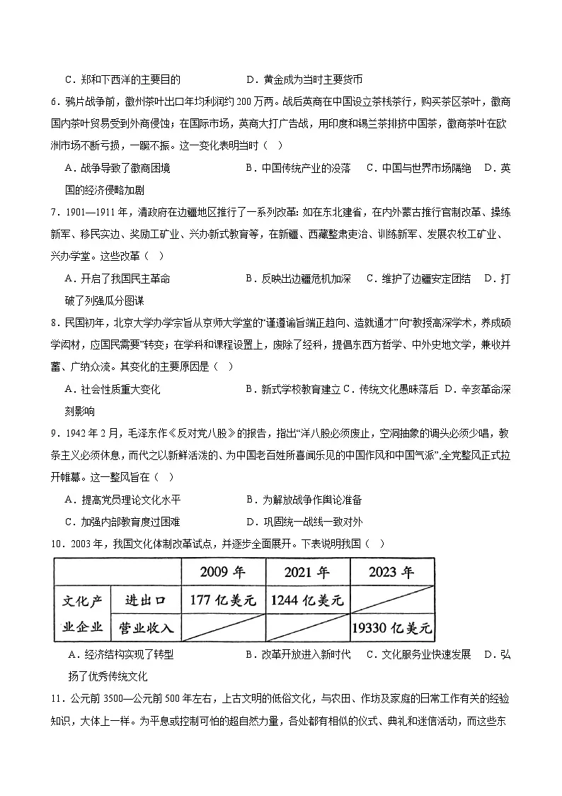 四川省内江市2025届高三下学期4月三模试题 历史 含答案第2页