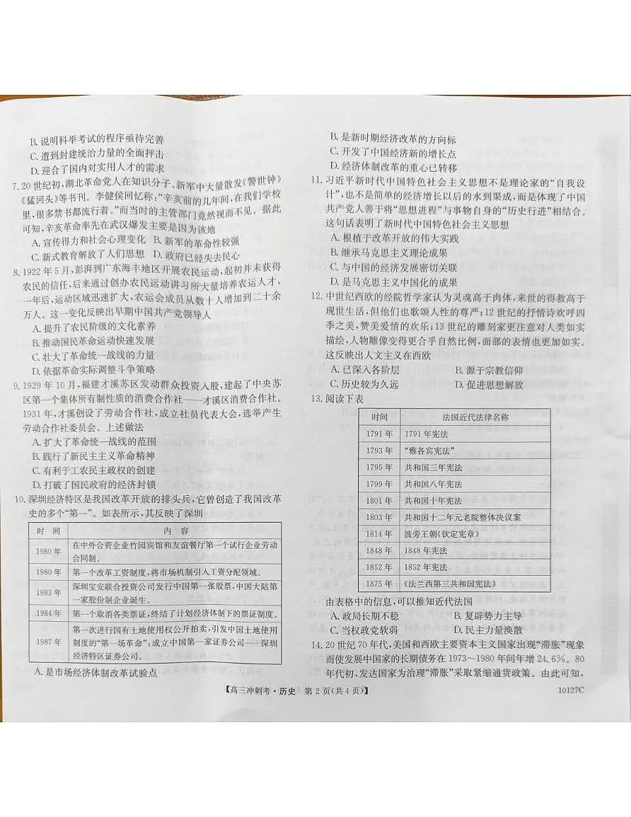 广西壮族自治区柳州市2025届高三下学期4月月考试题 历史 PDF版含解析第2页