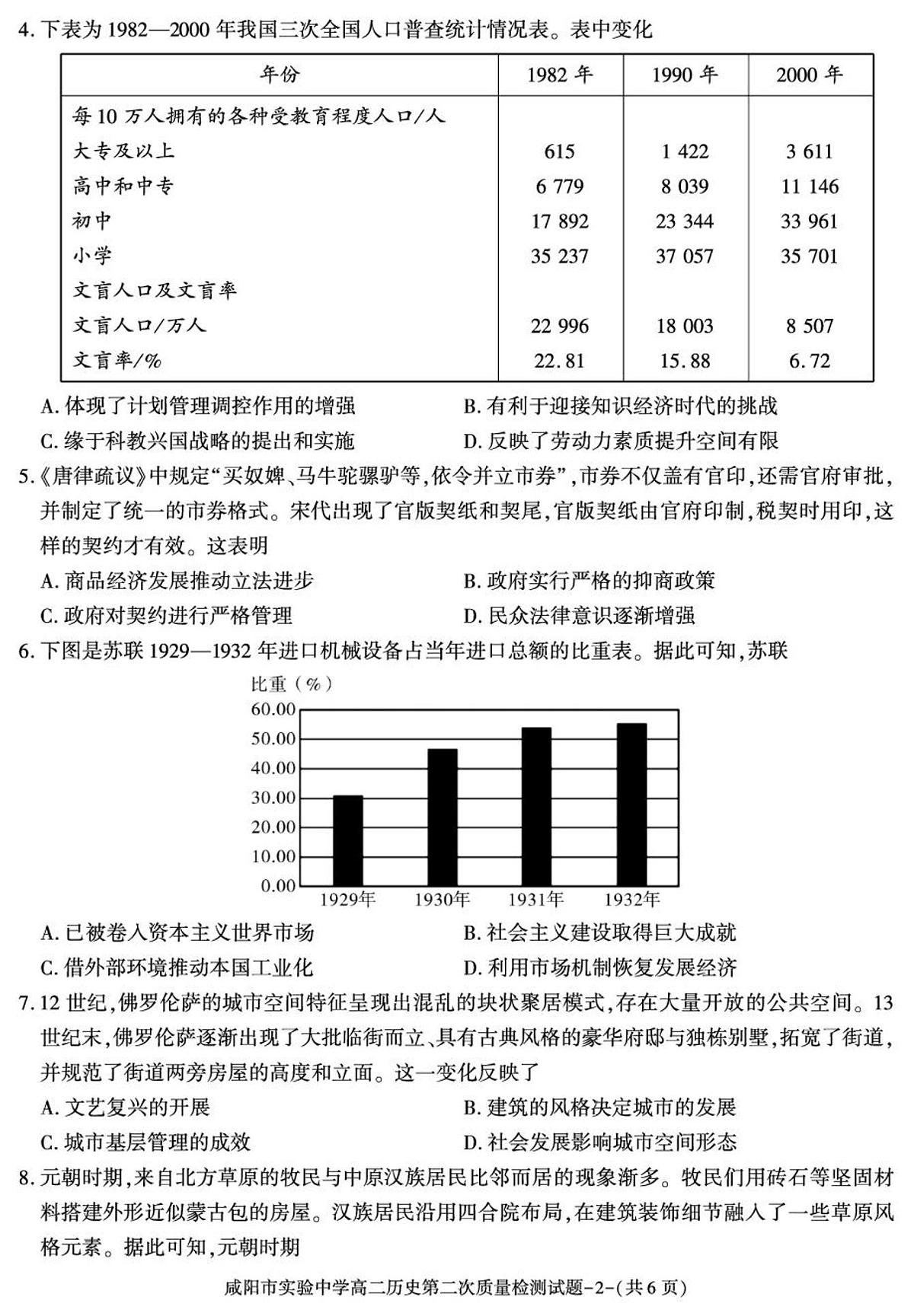 2024—2025学年度陕西省咸阳市实验中学高二下学期第二次质量检测历史试题（含答案）第2页