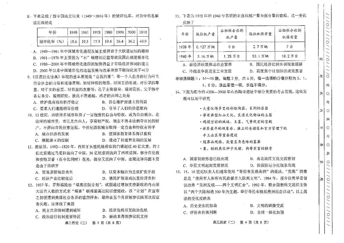 2025年天津市部分区高三二模历史试卷和答案第2页