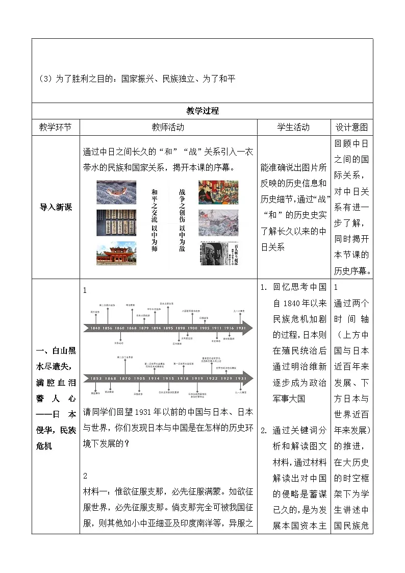 人教统编版高中历史必修上 8-22《从局部抗战到全面抗战》教学设计第3页