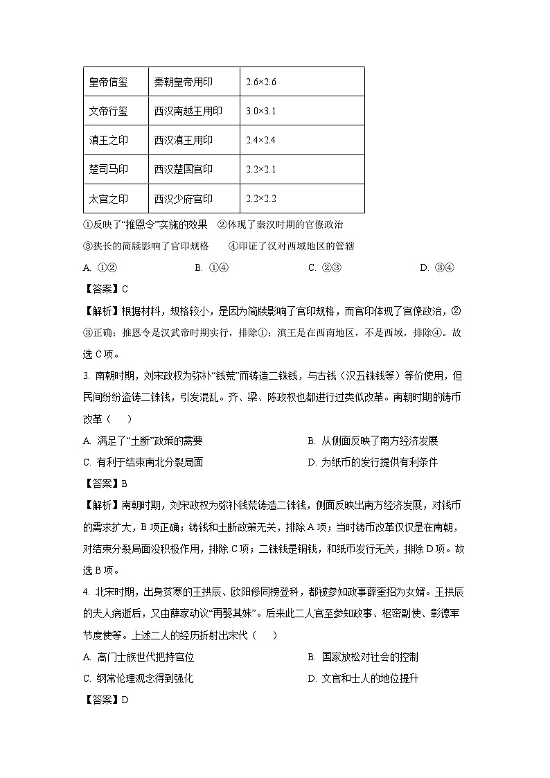 北京市东城区2023-2024学年高三下学期二模考试 历史试卷（解析版）第2页
