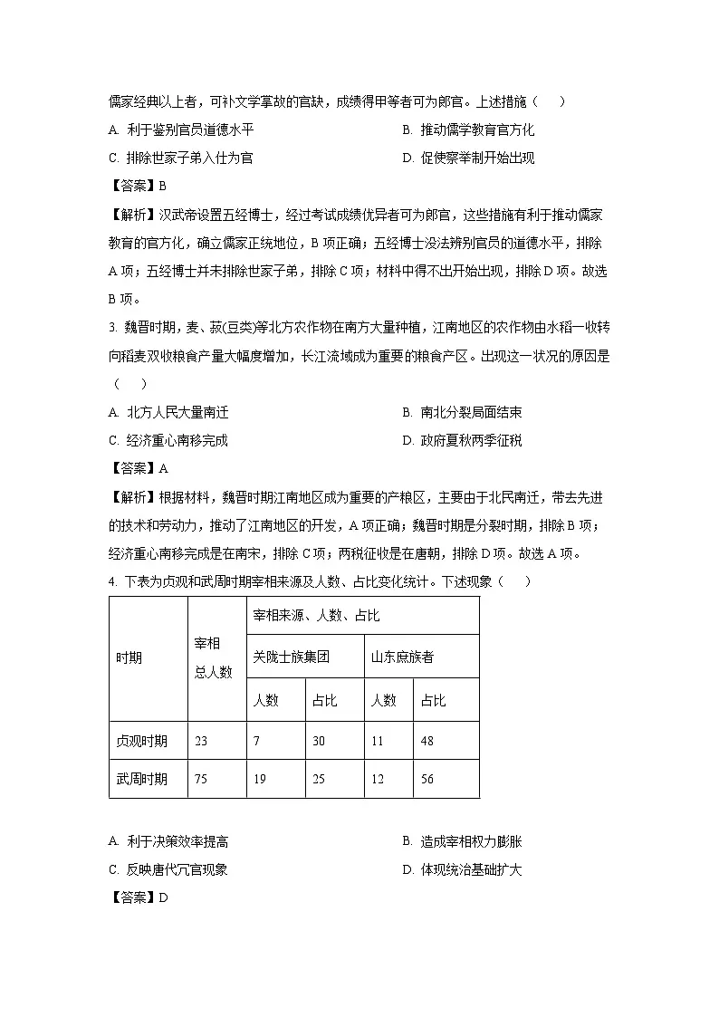 湖北省武汉市六校联考2023-2024学年高一下学期期中考试历史试卷（解析版）第2页
