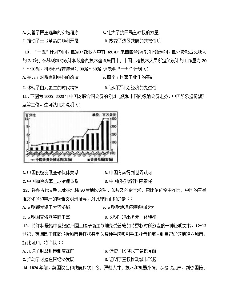 2025届吉林省长春市高三下学期质量监测历史试题（含答案）第3页