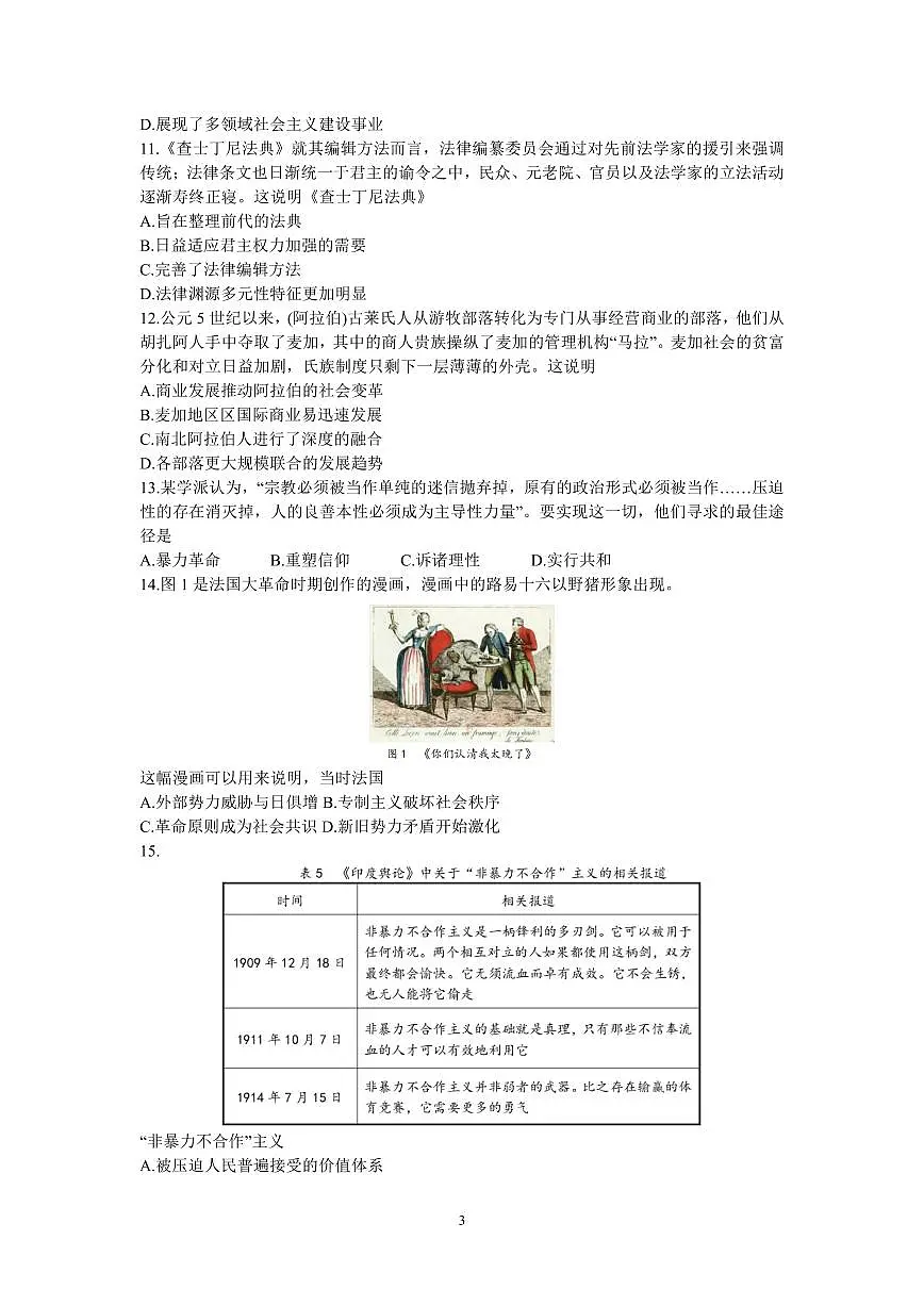 湖南省长沙市长郡中学2024届高三一模 历史试卷（含答案）第3页