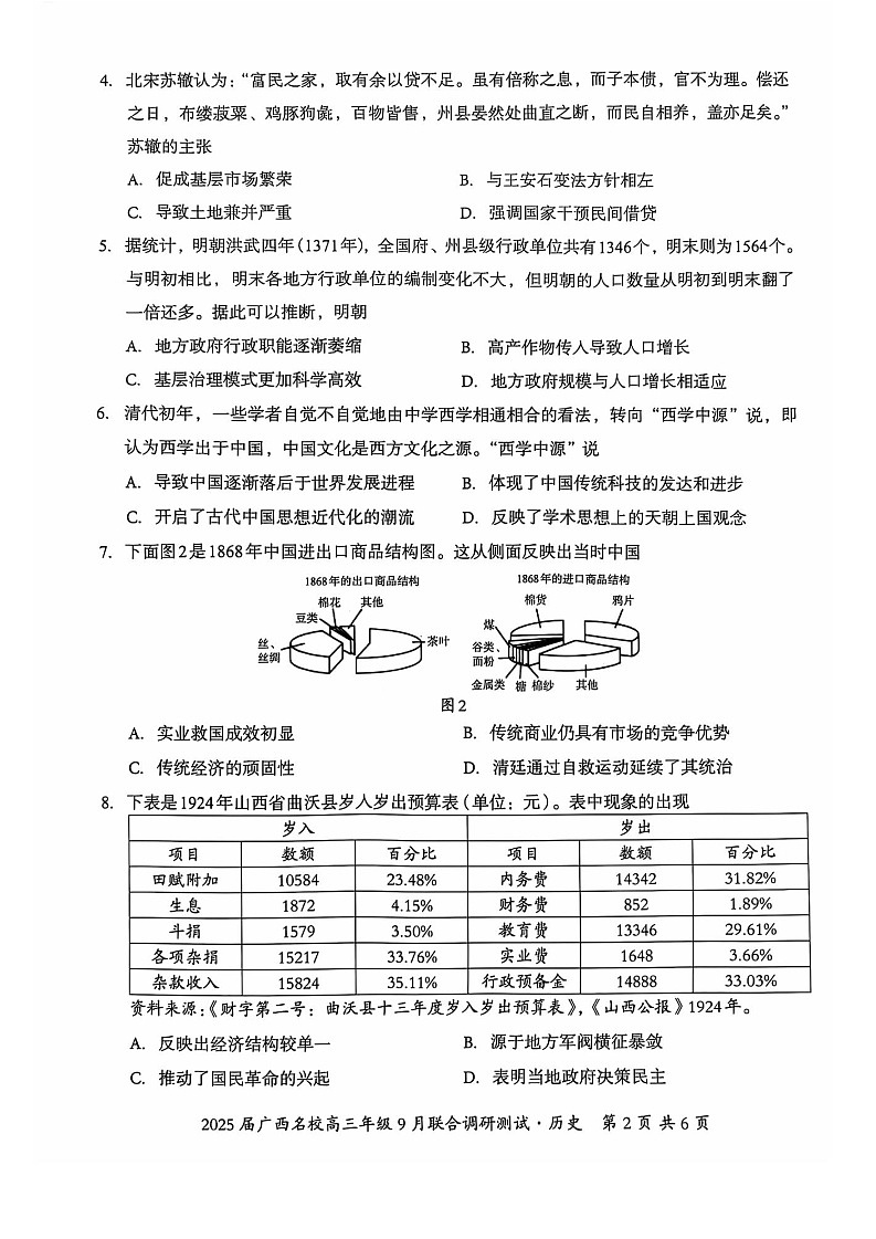 2025届广西名校联盟高三9月联合调研-历史试题（含答案）第2页