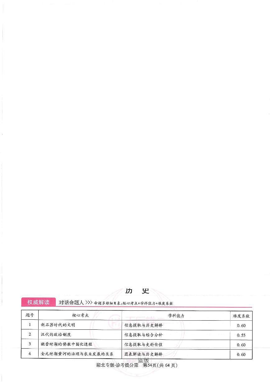 （湖北专版）历史答案第1页