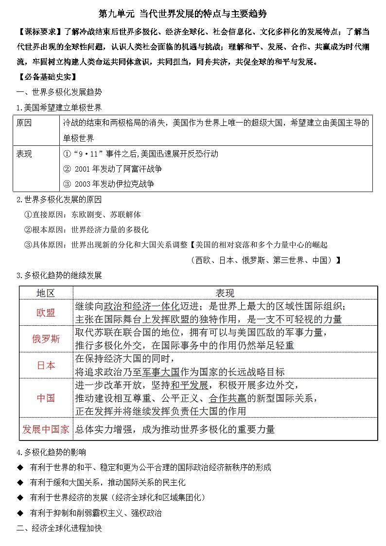 第九单元 当代世界发展的特点与主要趋势第1页