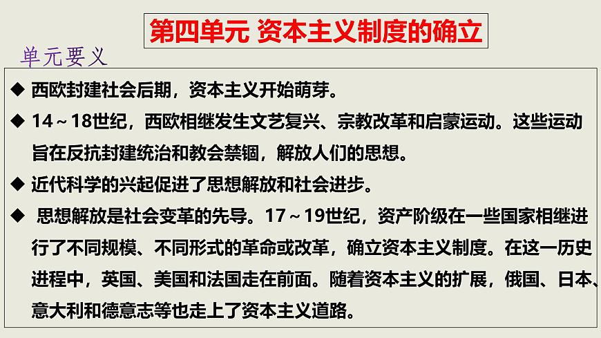 人教统编版高中历史必修下 第四单元《资本主义制度的确立》单元串讲复习课件（包含单元知识网络）第3页