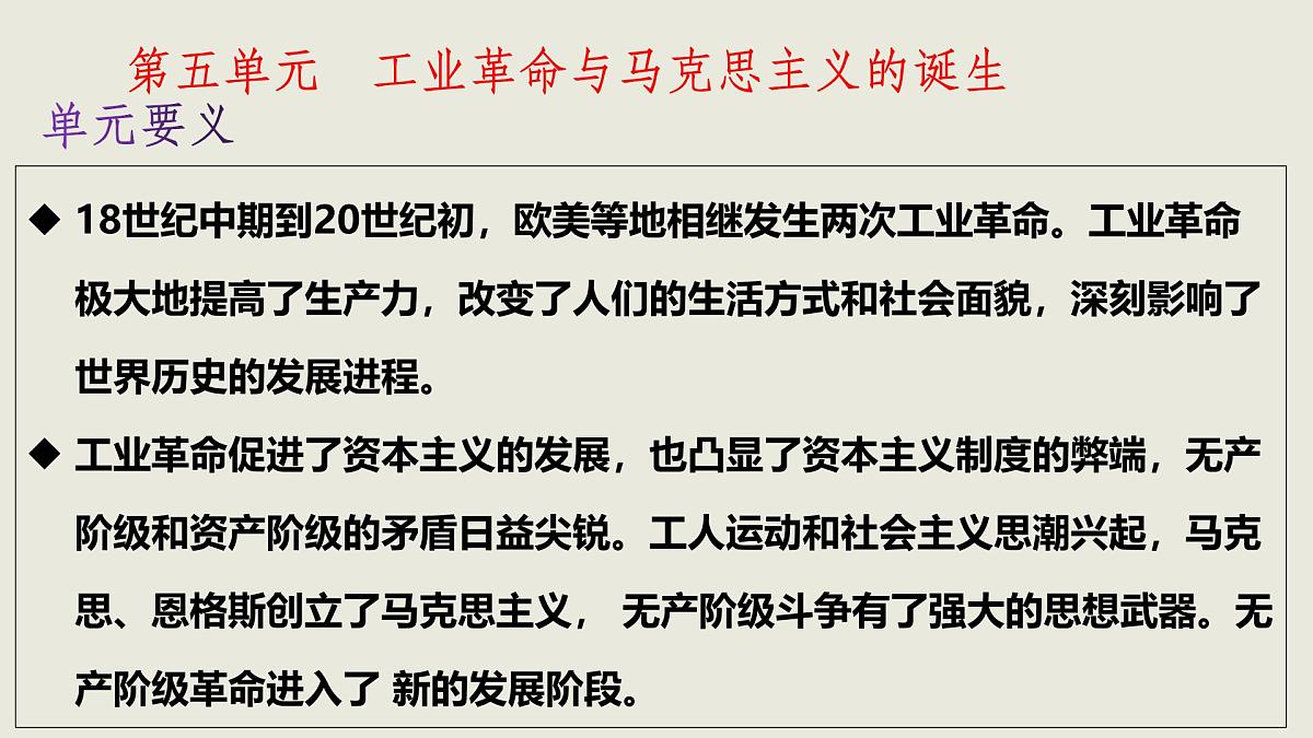 人教统编版高中历史必修下 第五单元《工业革命与马克思主义的诞生》单元复习课件（包含单元知识网络）第3页