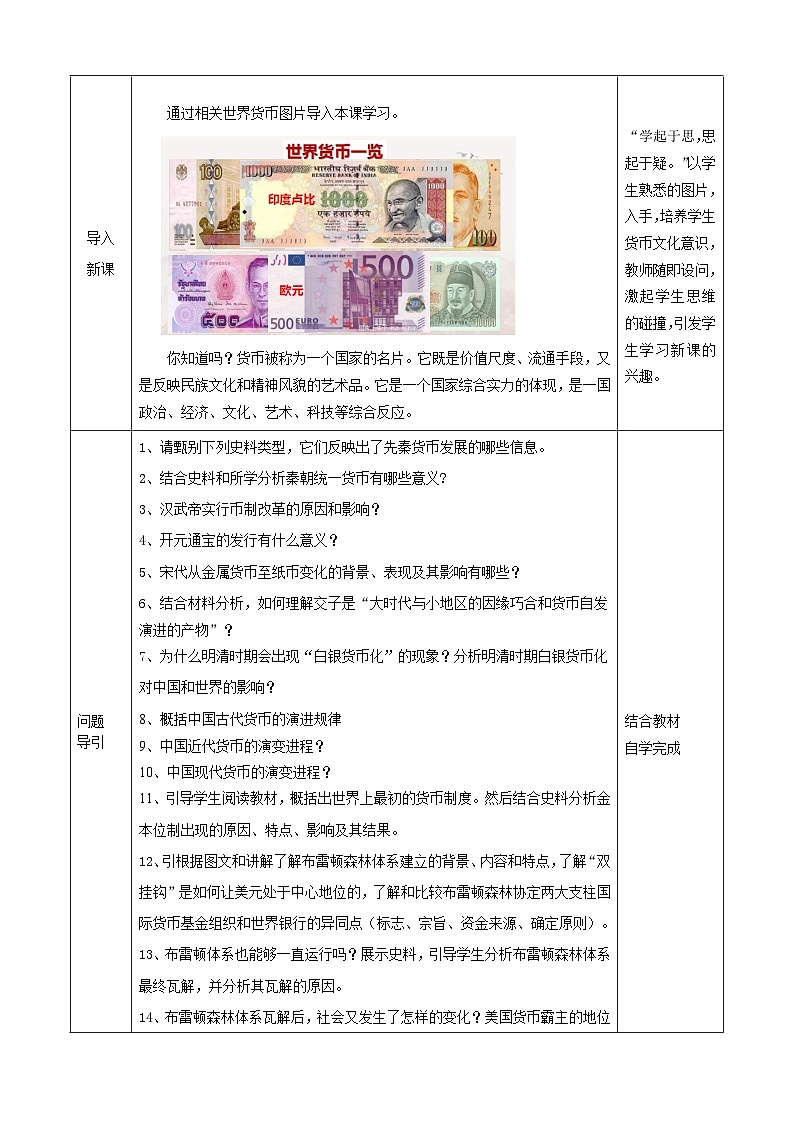 人教统编版高中历史选修1 5-15教学设计：货币的使用与世界货币体系的形成第2页