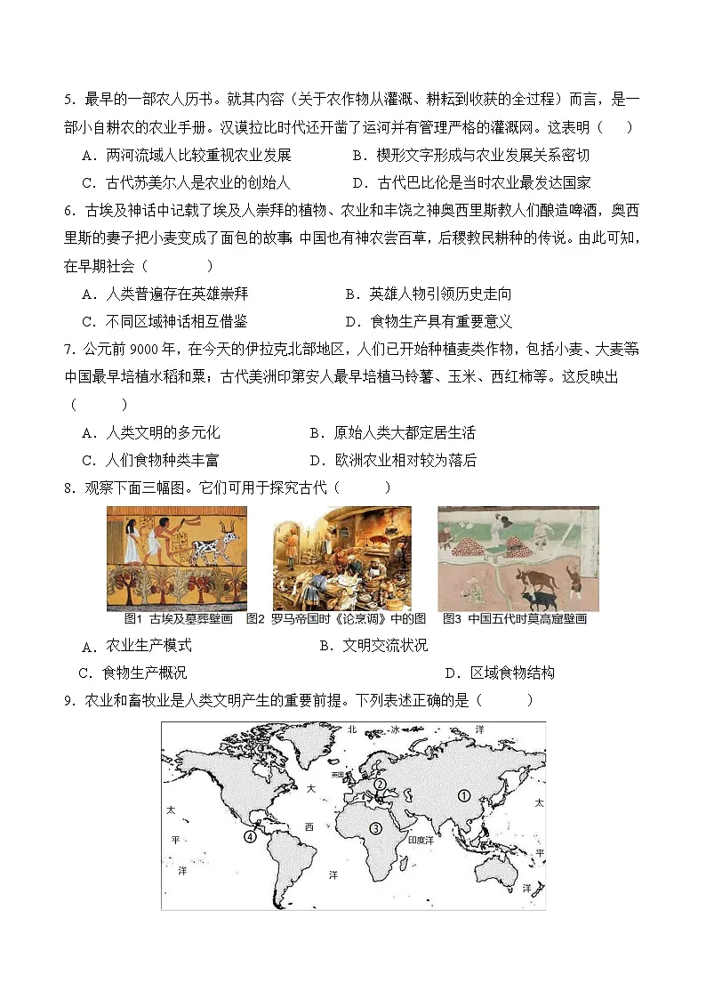 人教统编版高中历史选修2 1-1课后分层练：从食物采集到食物生产（原卷版无答案）第2页
