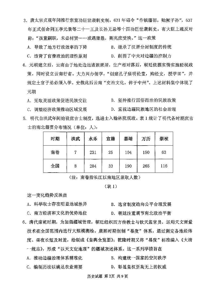 山东省实验中学2025届高三高考模拟第一次模拟-历史试题+答案第2页