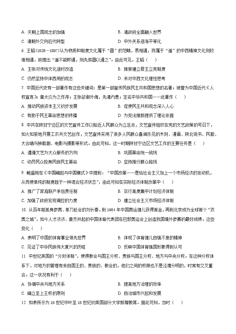 湖北省黄石市有色第一中学2024-2025学年高三下学期4月第一次质量测试历史试题（原卷版+解析版）第2页