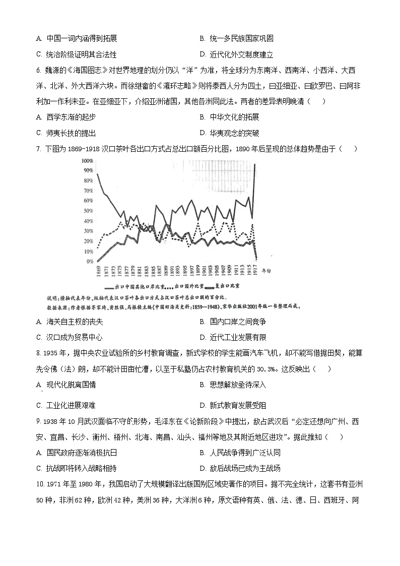 湖北省问津教育联合体2024-2025学年高二下学期3月月考历史试题（原卷版+解析版）第2页