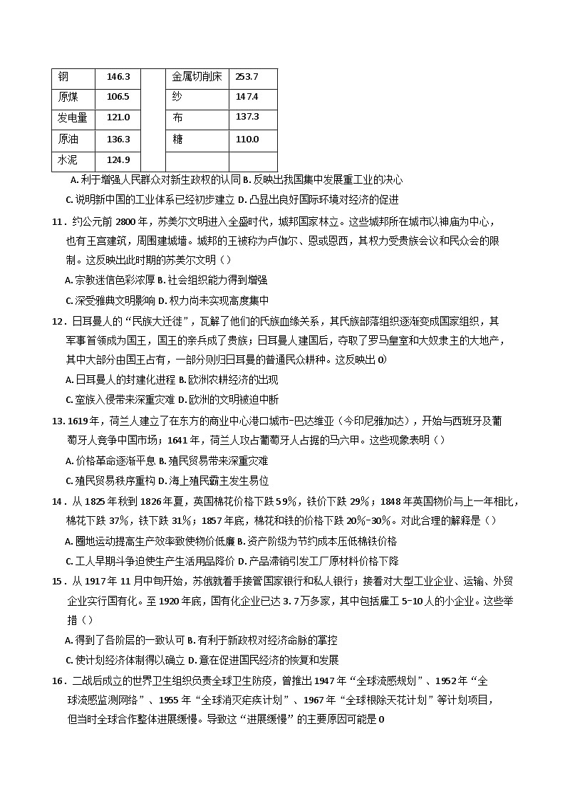 2025届广东省高三下学期学业水平选择性考试（适应性训练）历史试卷（含答案）第3页