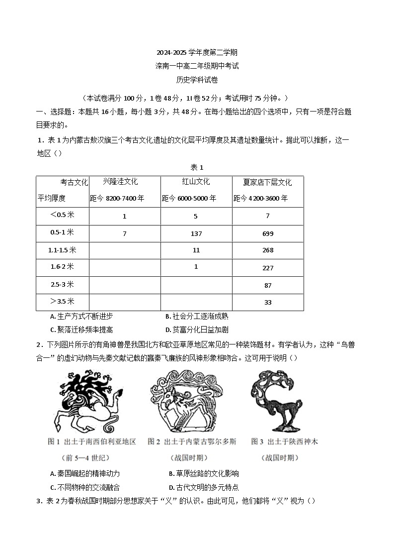 河北省唐山市滦南县第一中学2024-2025学年高二下学期期中考试历史试卷（含答案）第1页