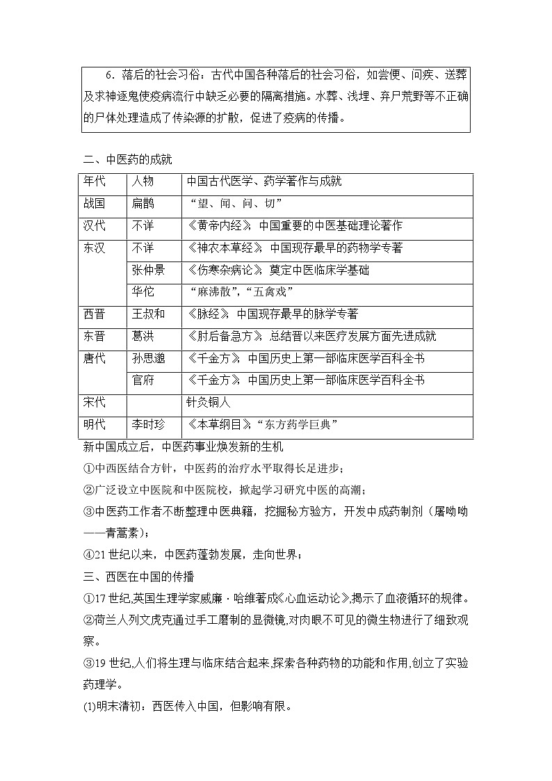 人教统编版高中历史选修2 6-14《历史上的疫病与医学成就》教案第3页