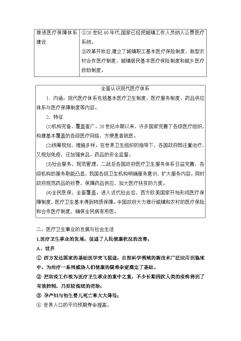 人教统编版高中历史选修2 6-15《现代医疗卫生体系与社会生活》教案第2页