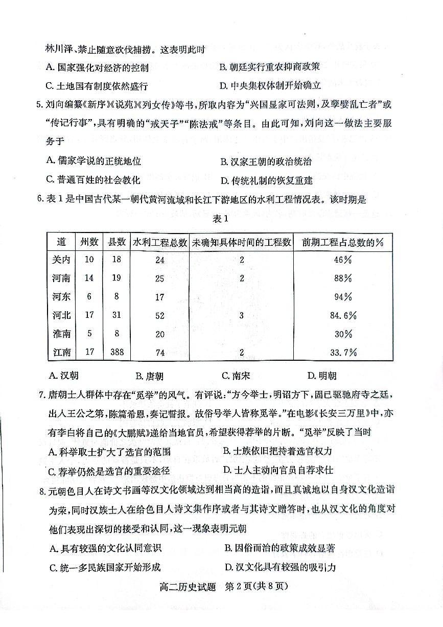 山东省枣庄市2024年高二期末教学质量检测 历史试卷（含答案）第2页