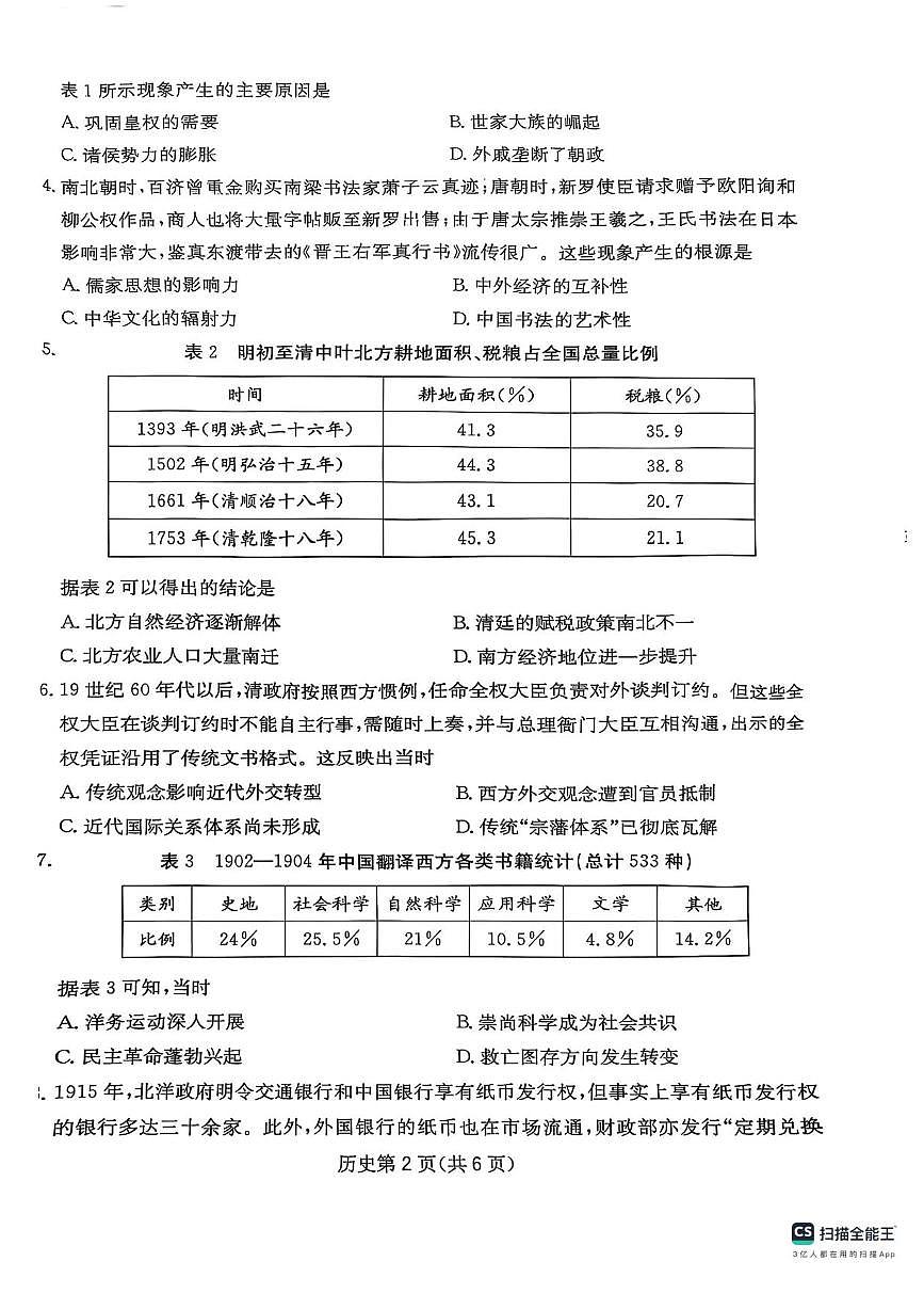 四川省2025届高三下学期5月第二次教学质量联合测评历史试题（PDF版附解析）第2页