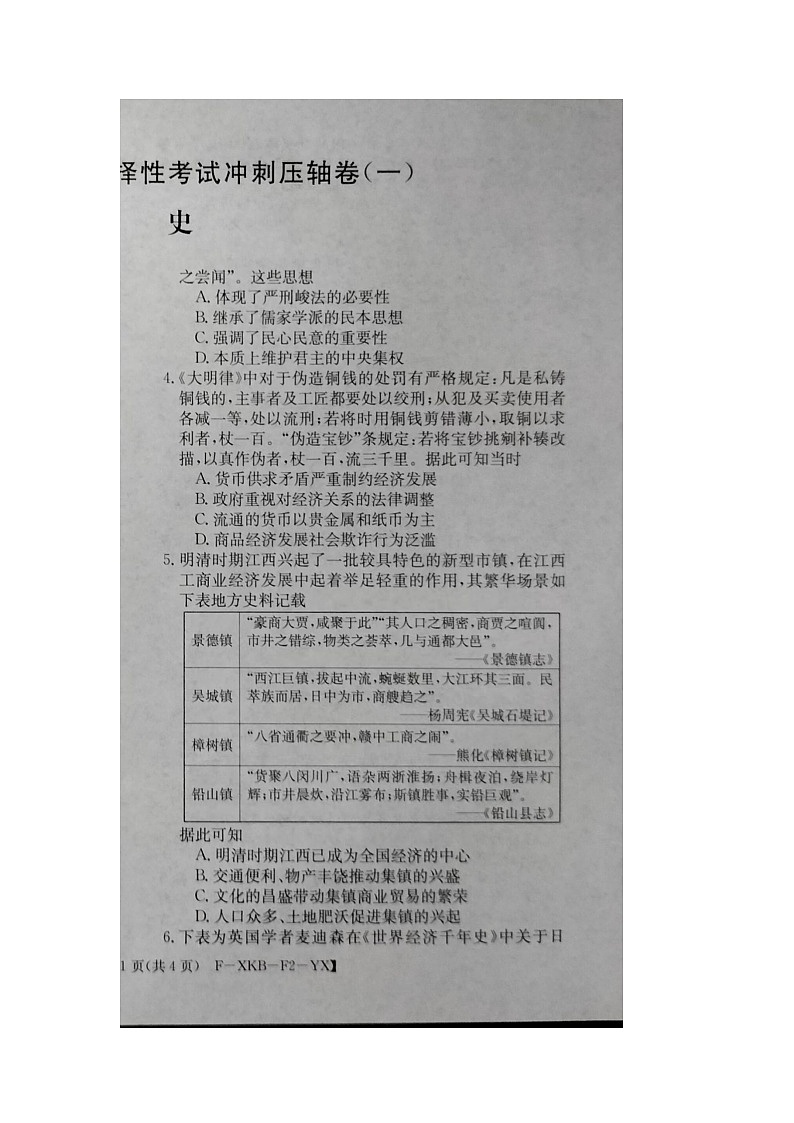 2024届高三下学期5月高考冲刺压轴卷（一）历史试卷（含答案）第2页