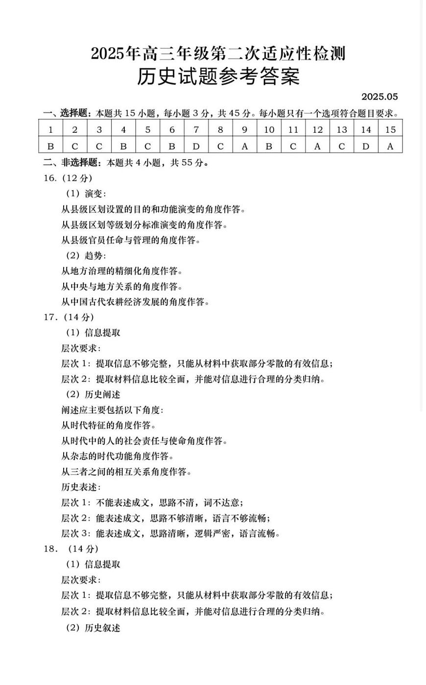 2025届山东省青岛市 淄博市高三下学期第二次适应性检测 历史试题(1)第1页