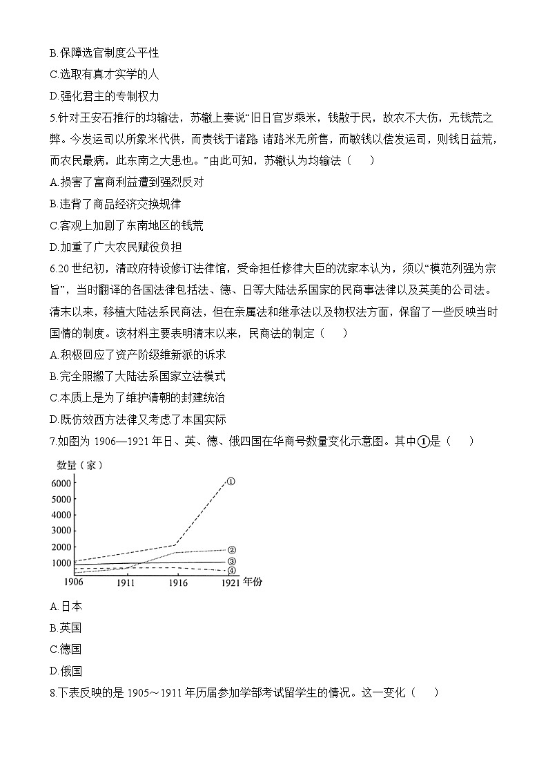 高二上学期期末考试历史试题（原卷版无答案）第2页