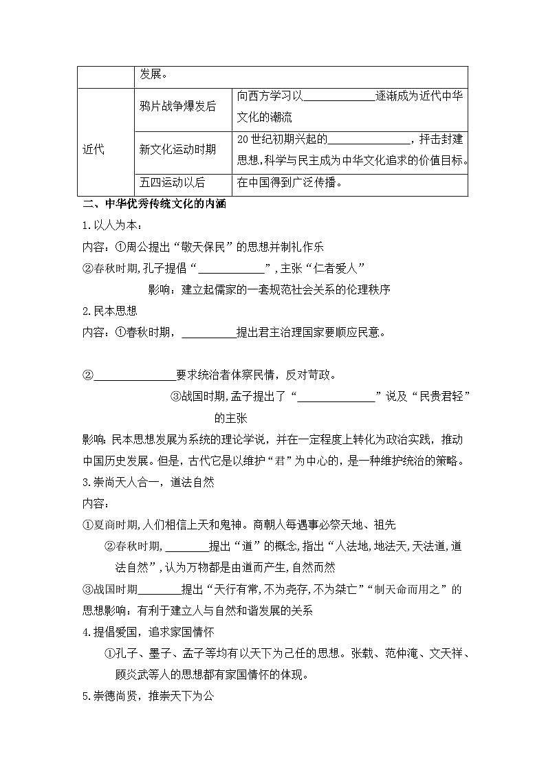 人教统编版高中历史选修3 1-1《中华优秀传统文化的内涵与特点》导学案第2页