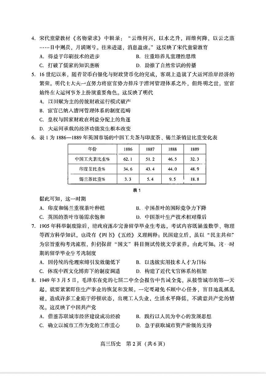 辽宁省沈阳市2025届高三高考模拟第三次模拟-历史试题+答案第2页