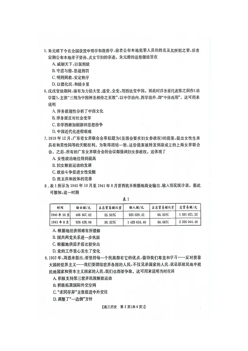 江西省金太阳2025届高三上学期开学考历史试卷（含答案）第2页