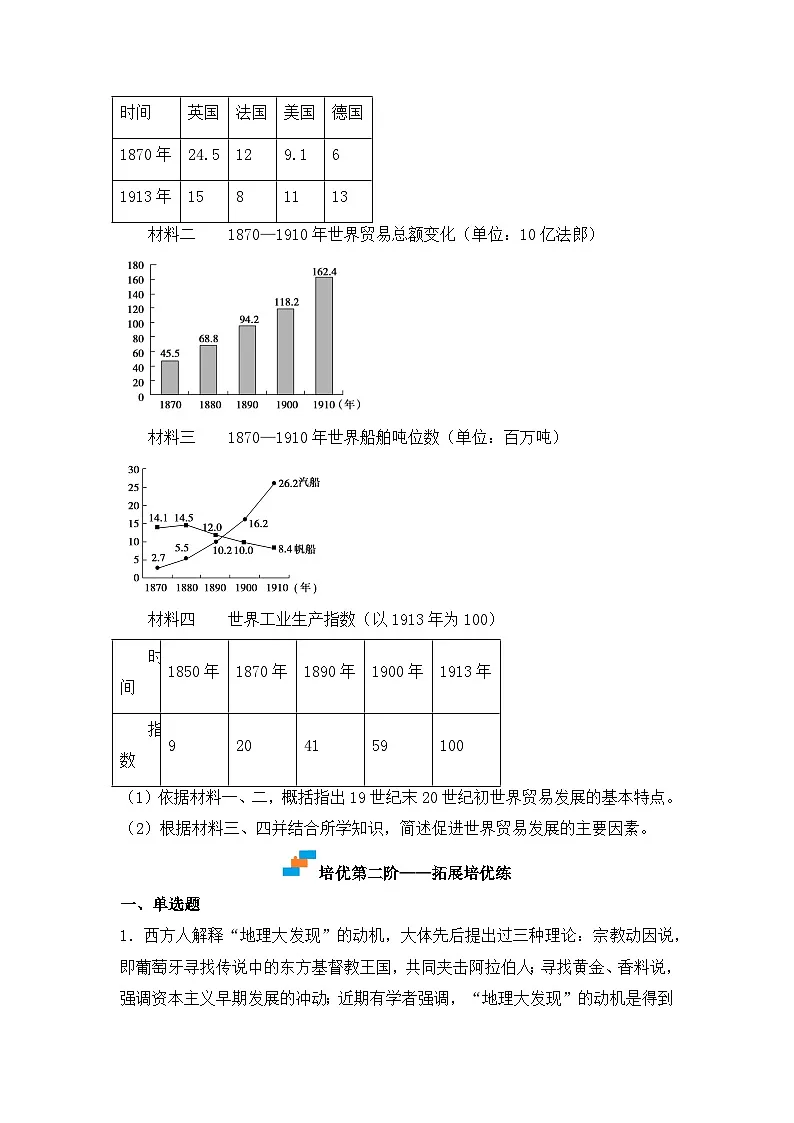 人教统编版高中历史选修3 4-10《近代以来的世界贸易与文化交流的扩展》（原卷版）课时训练无答案第3页