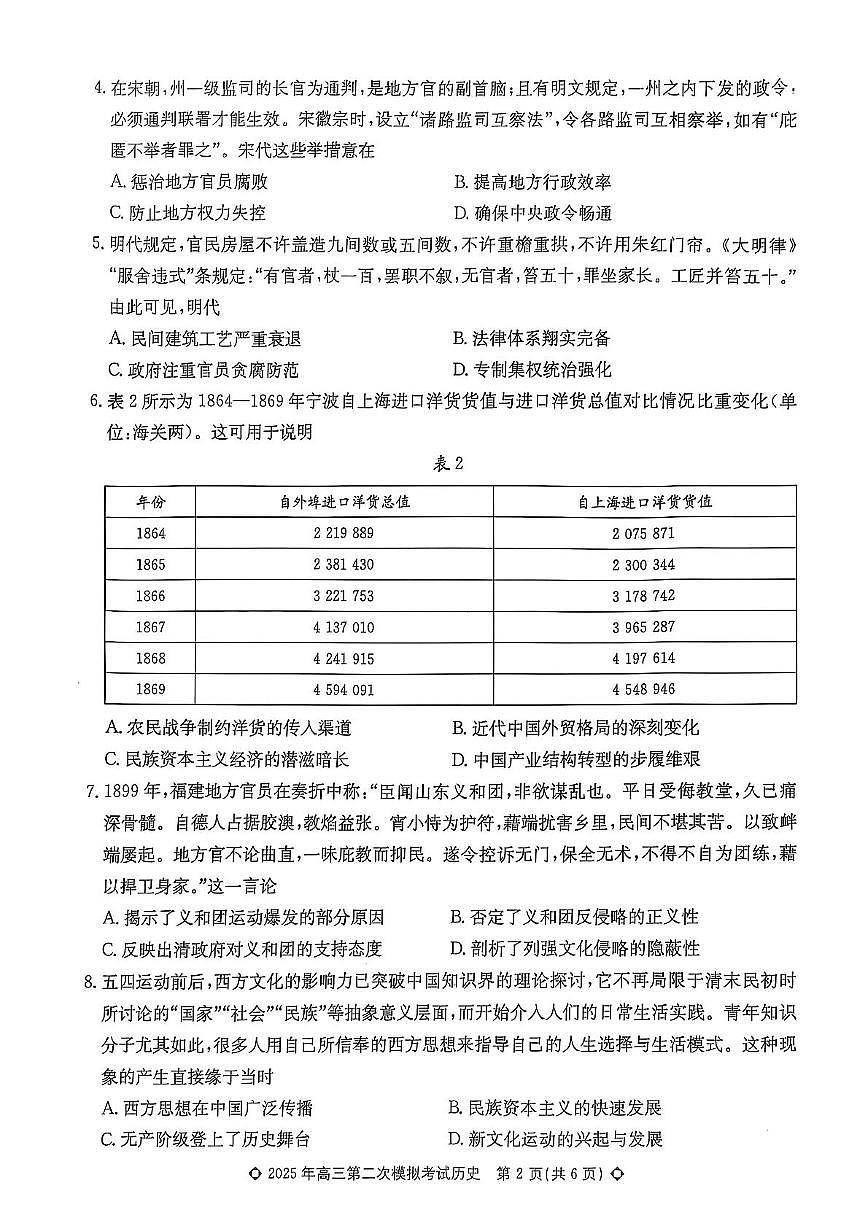 2025届河北省保定市高三下学期二模历史试题（高考模拟）第2页