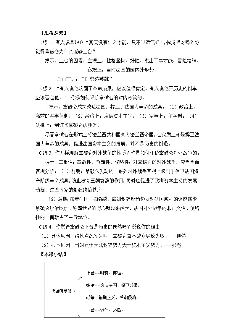 人教版 (新课标)高中历史选修4 3-3《一代雄狮拿破仑》导学案第2页