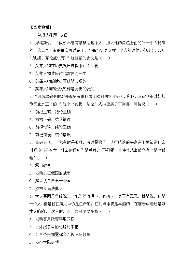 人教版 (新课标)高中历史选修4 3-3《一代雄狮拿破仑》导学案第3页