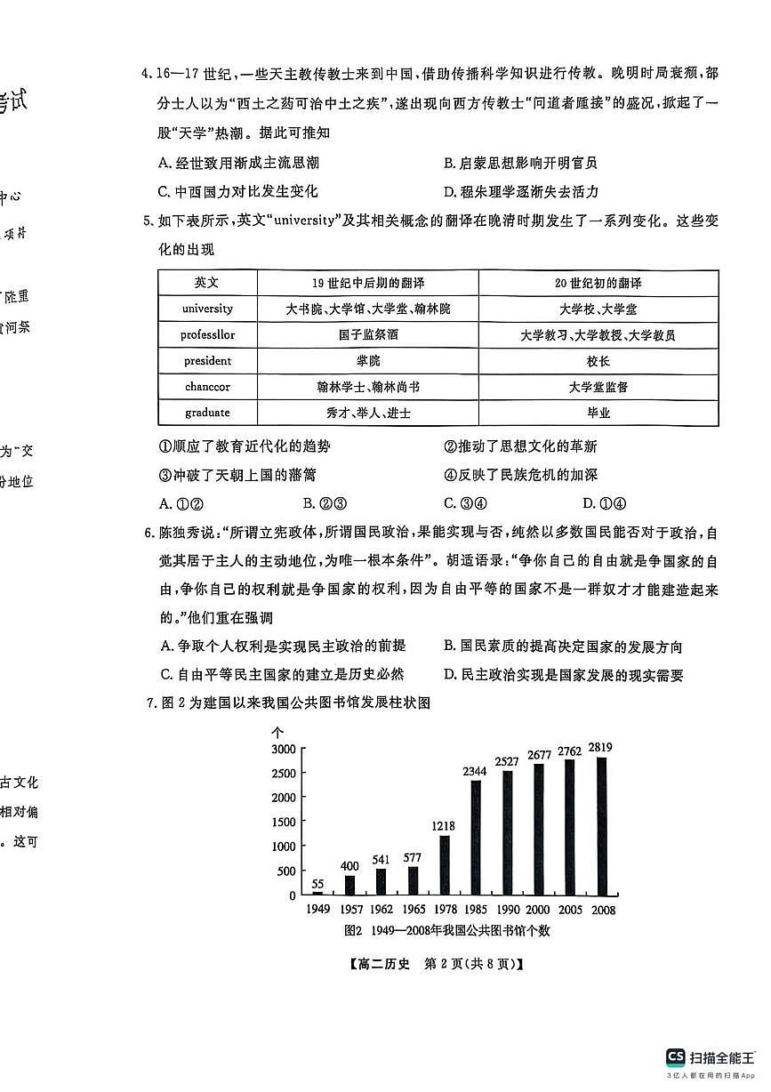辽宁省大连市滨城高中联盟2024-2025学年高二下学期中考试历史试卷（扫描版，含答案）第2页