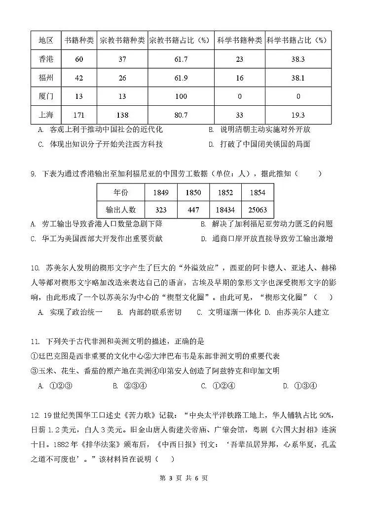 天津市滨海新区塘沽紫云中学教育集团2024-2025学年高二下学期期中考试历史试卷（图片版，含答案）第3页