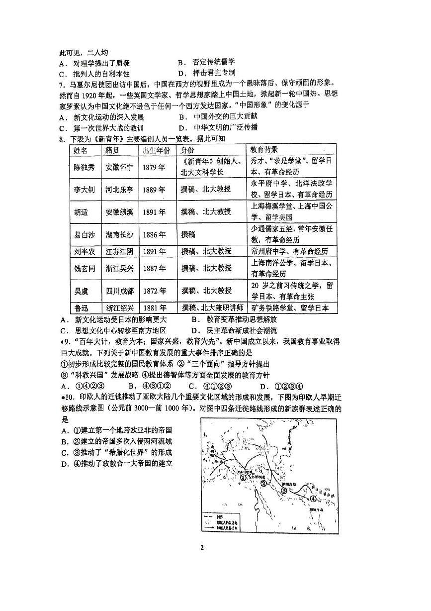 湖南省衡阳市第八中学2024-2025学年高二下学期期中考试历史试题（图片版，含答案）第2页
